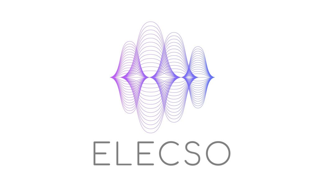Logo de Elecso con diseño de ondas eléctricas en degradado morado y azul.